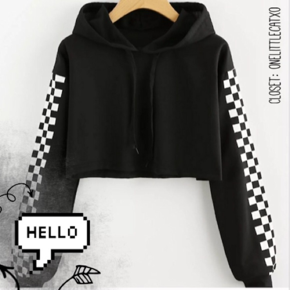 ⚜Hooded Checkered Long Sleeve CropTop - read below